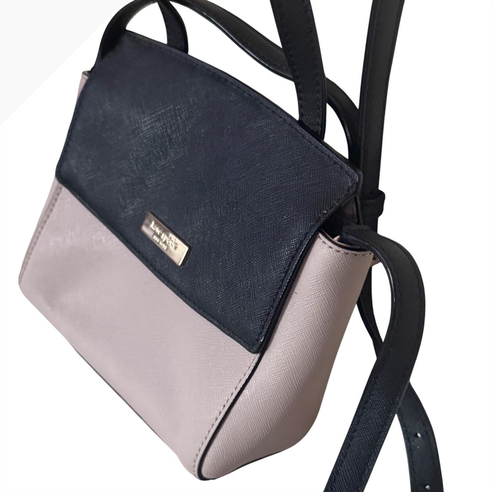 Kate Spade Laurel Mini Crossbody Leather Bi Tone Black Almondine Bag - Picture 7 of 11